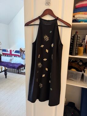 Victoria Beckham Black Embroidered Halter Mini Dress Small